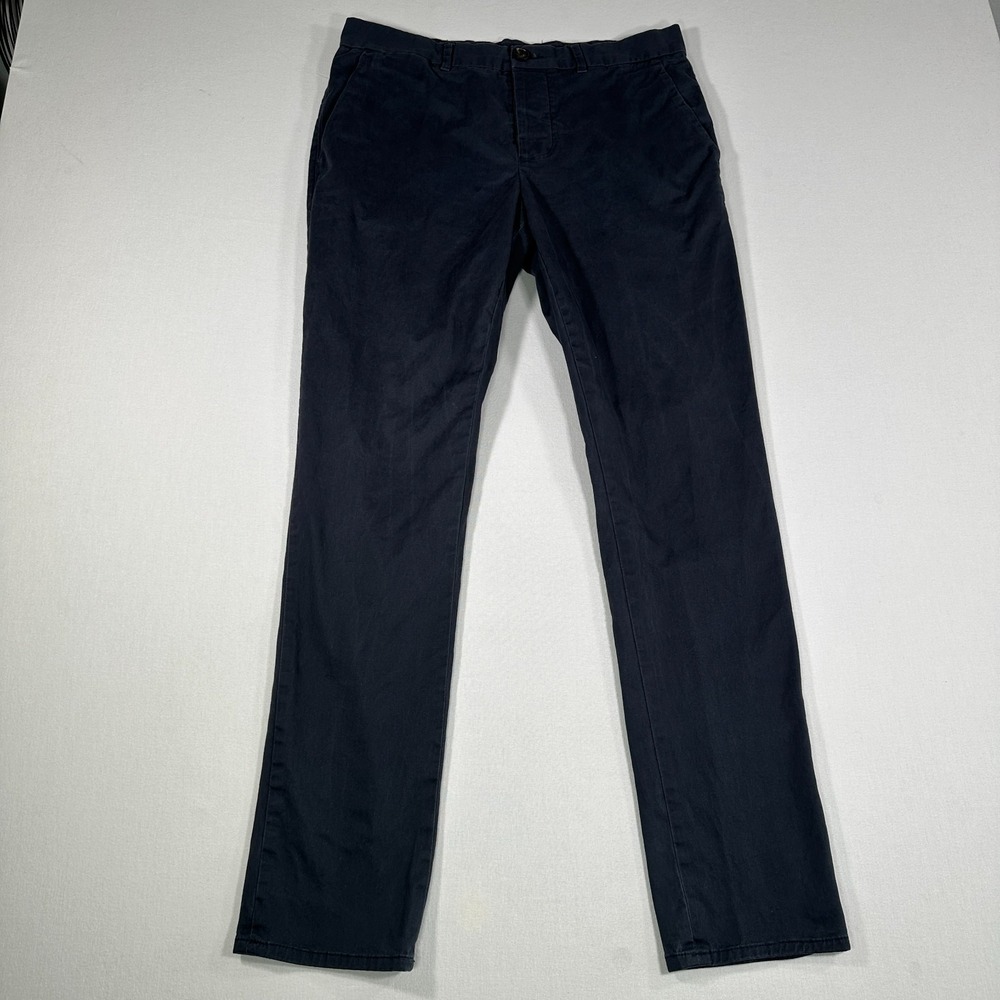 AllSaints Park Chino Men 32x30 Blue Stretch Straight Skinny Cotton Trousers